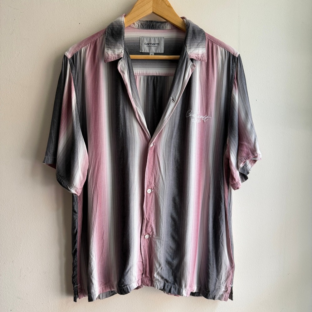 Carhartt WIP S/S Dash Shirt Vertical Stripe Pink Grey Mens Medium